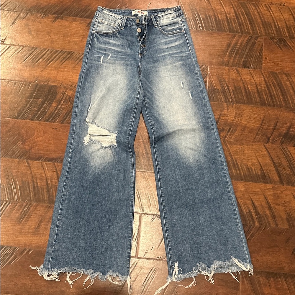 Distressed Blue Wide Leg Jeans
